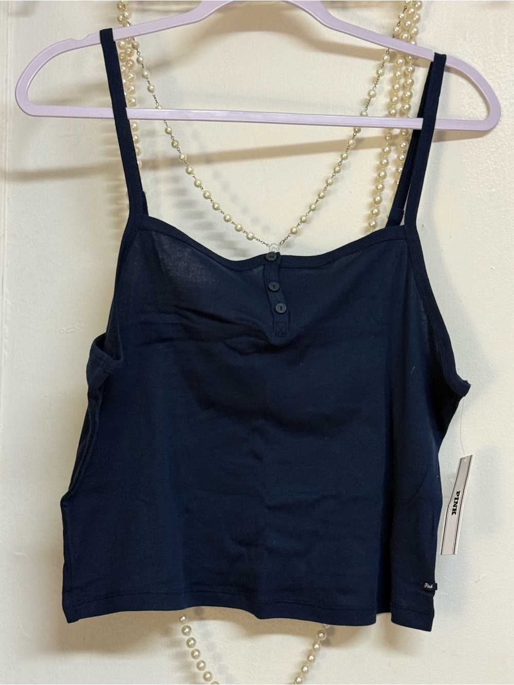 Pink Victoria Secret Classic Navy Pj Spaghetti Strap Tank Top XL